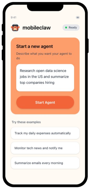 MobileClaw App Interface